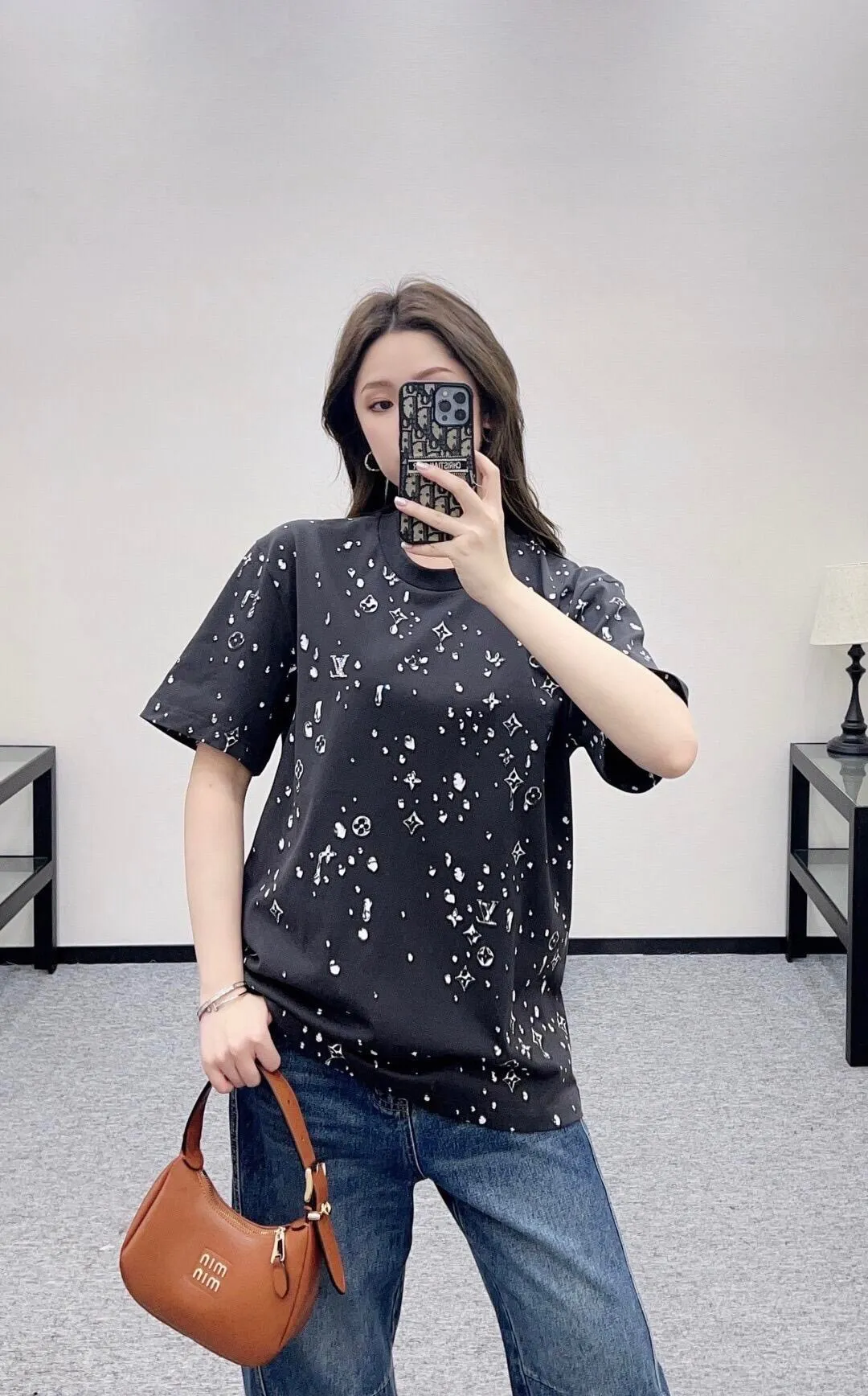 Louis Vuitton/Louis Vuitton 26ss water drop presbyopic letter print short sleeves